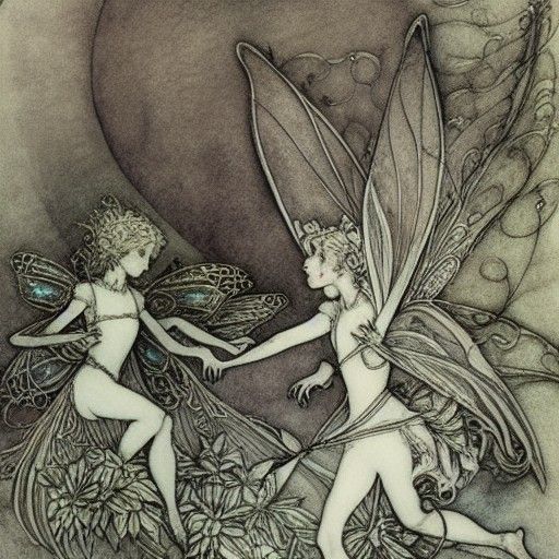 Fairies Dancing Under the Moon: Fairycore Illustration