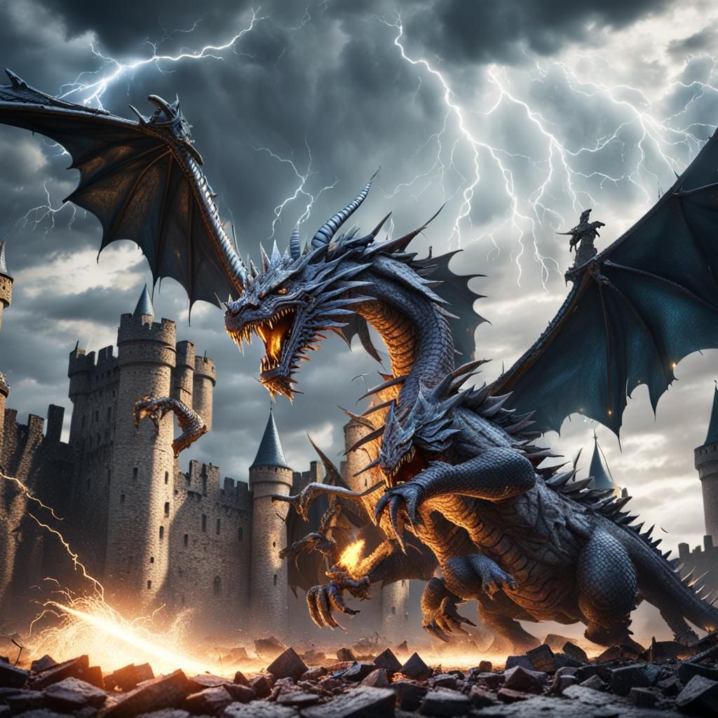 Epic Thunder Dragon Assault on Medieval Castle