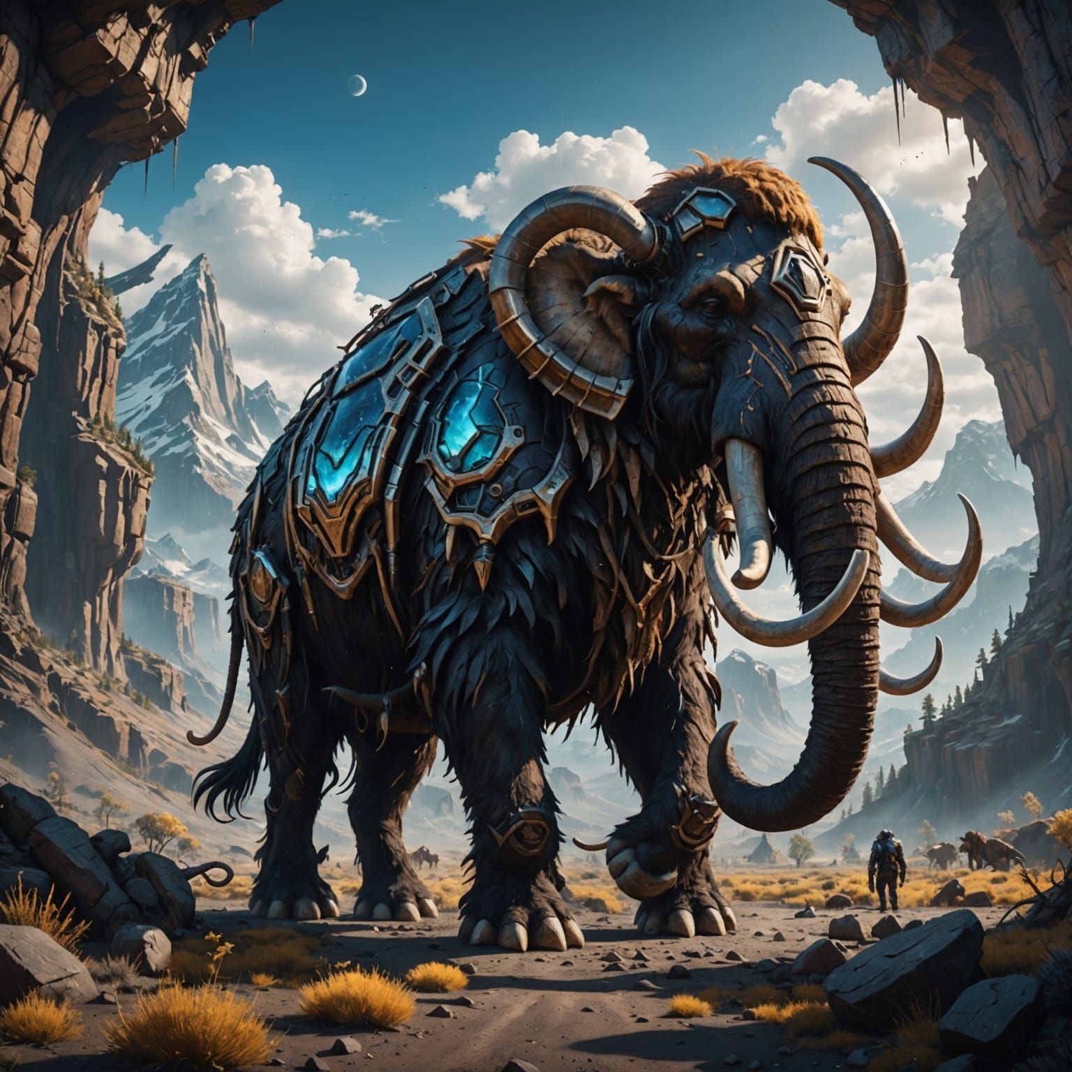 Futuristic Mammoth in Cyberpunk Splendor