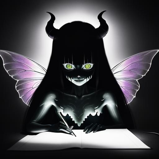 Surreal Crayon Monster with Luminous Rainbow Fairy