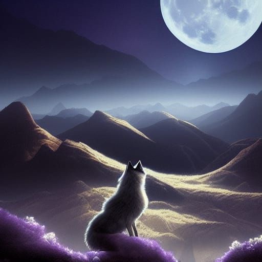Shadow Fox in Moonlight Landscape: Digital Matte Painting