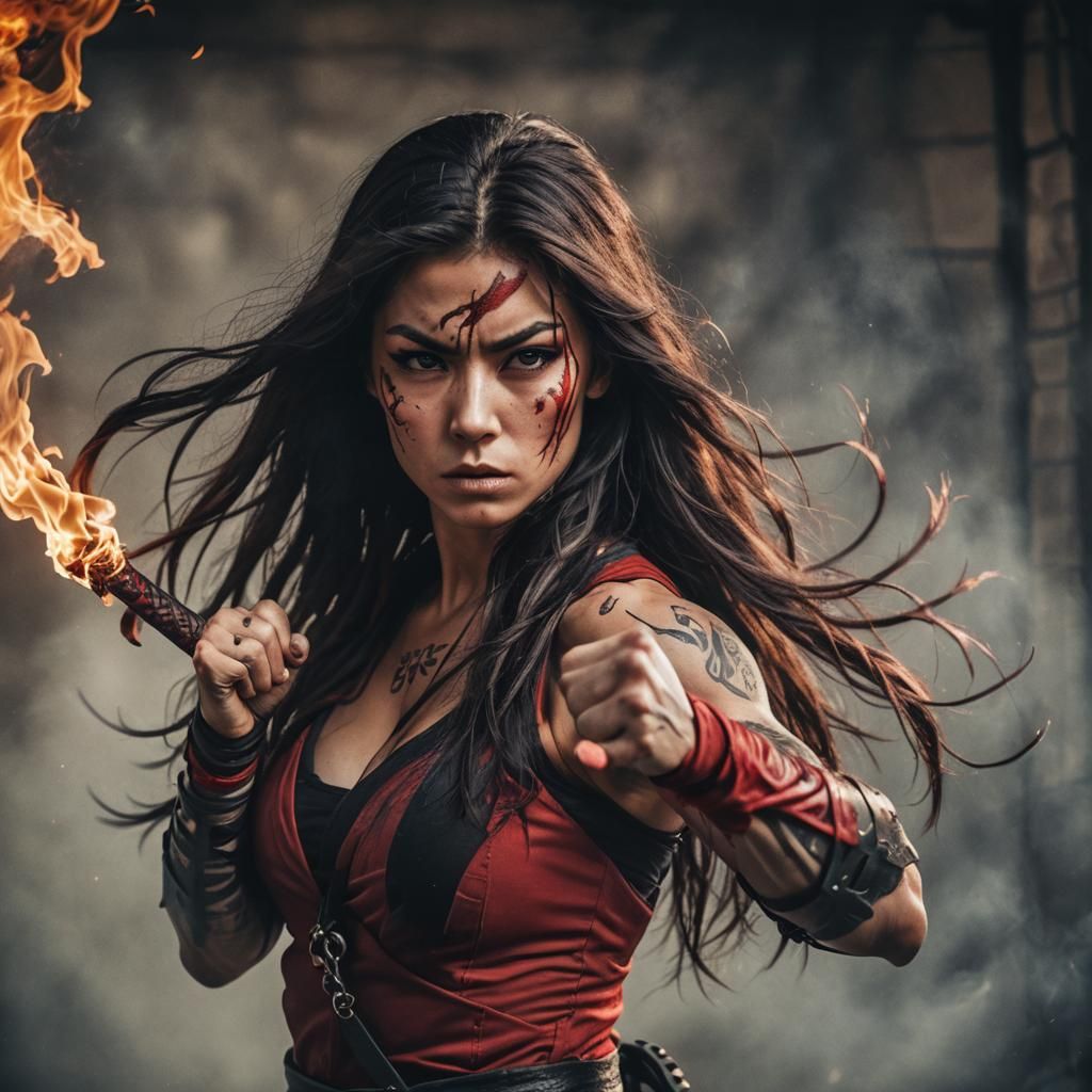 Gorgeous Ninja Woman with Magic Flame
