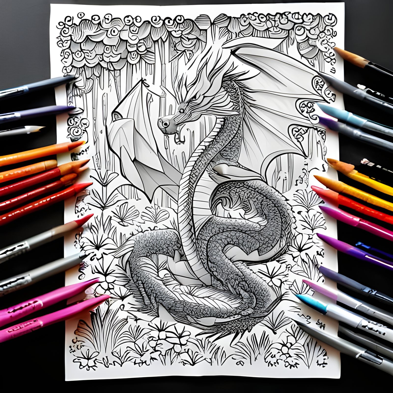 Detailed Dragon Coloring Page in Forest