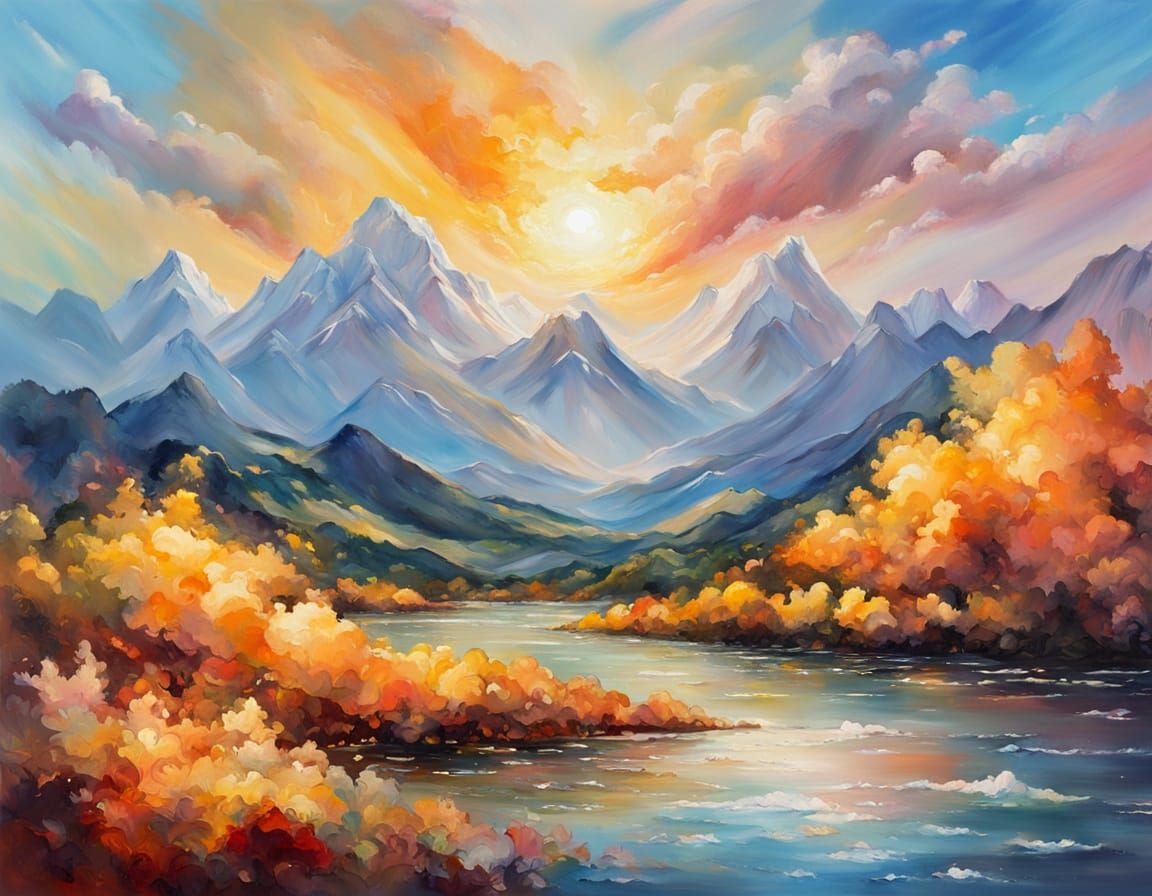 Foamy Summer Clouds as Oil Painting