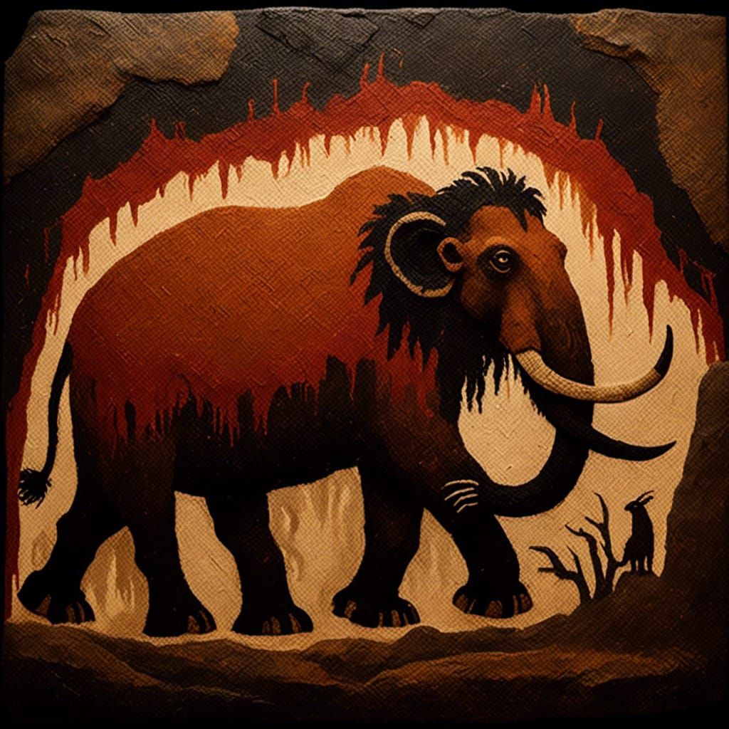 Woolly Mammoth Cave Painting in Urgian Style