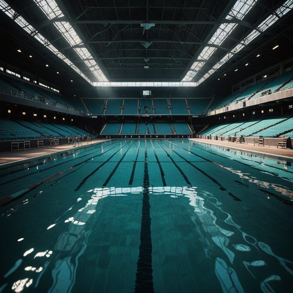 Hyperrealistic Stadium Swimmers in Turquoise Pool
