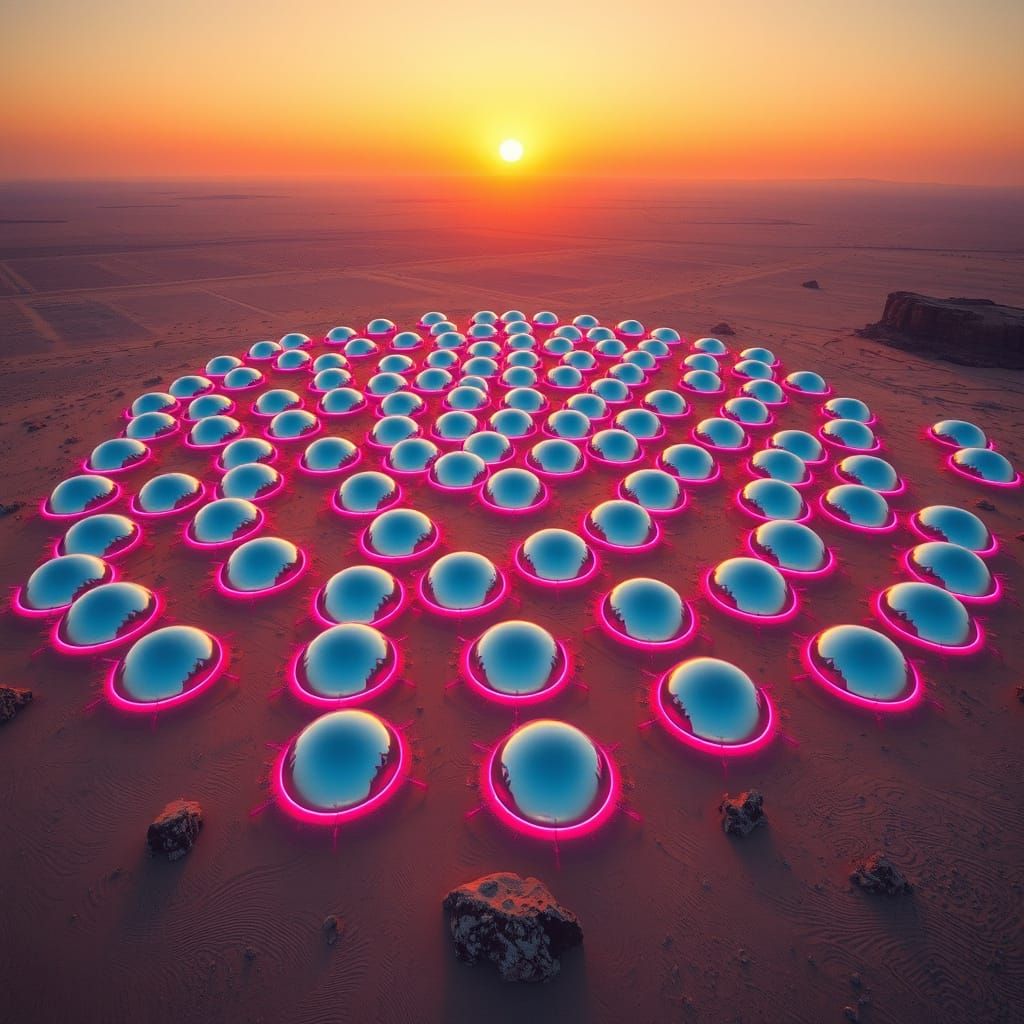 Surreal Desert Solar Farm in Futuristic Neon