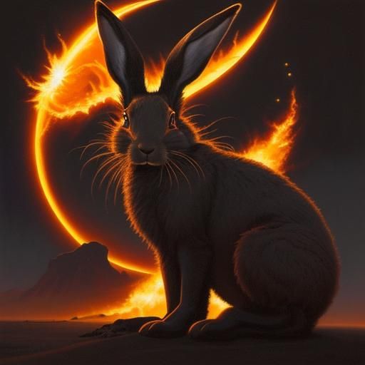 Fiery Hare in Black Desert, Oil Painting Style