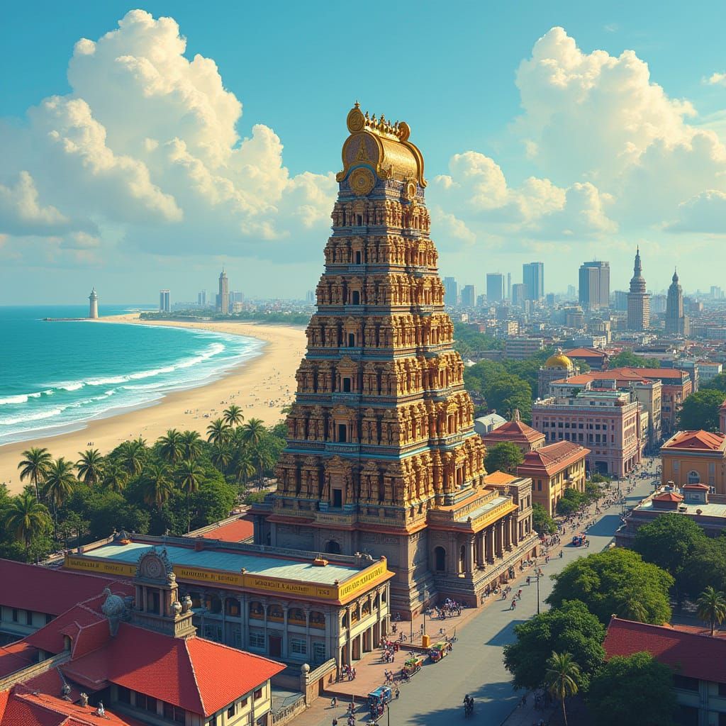 Vibrant Chennai Cityscape with Kapaleeswarar Temple and Mari...