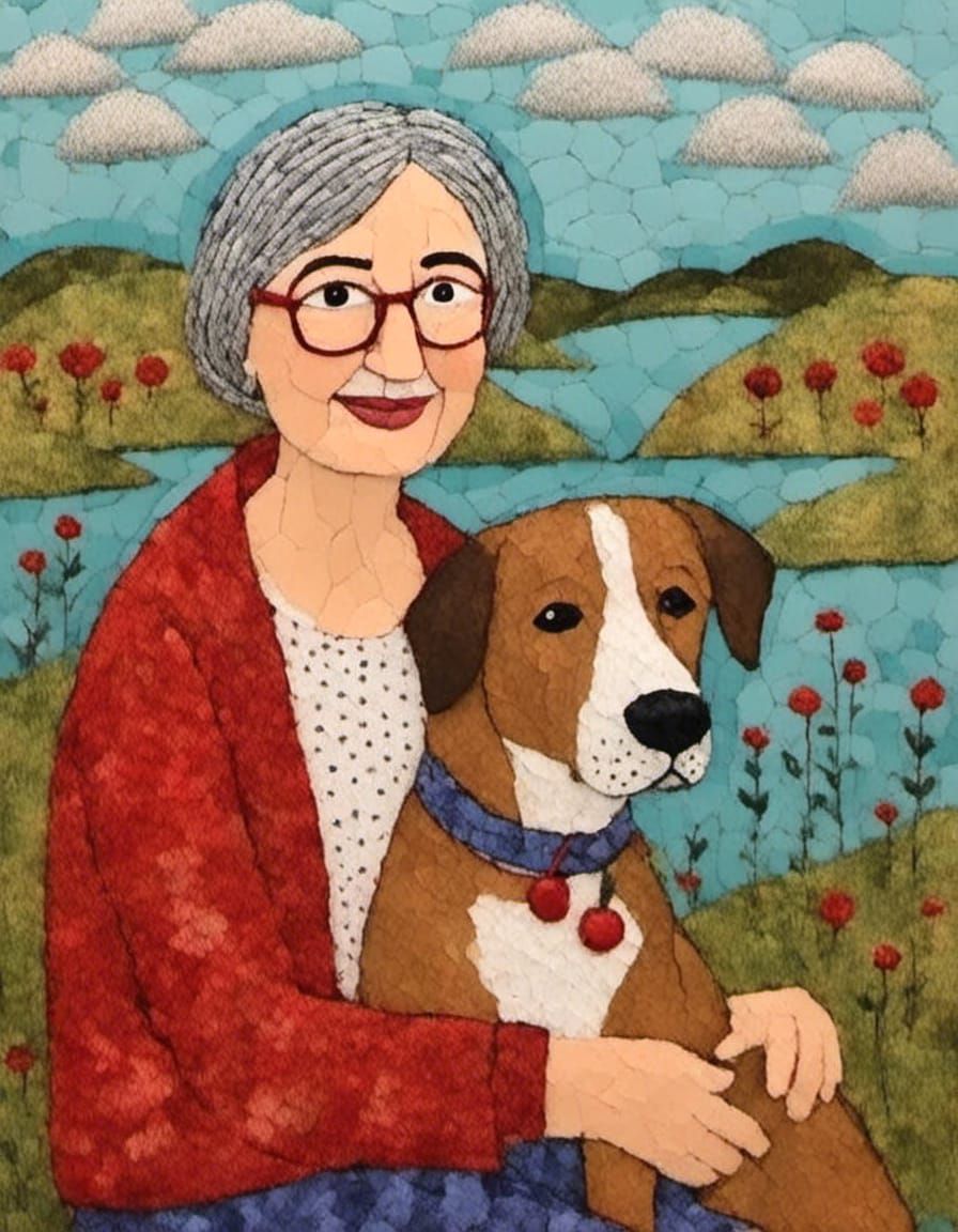 Whimsical Folk Art: Woman and Dog