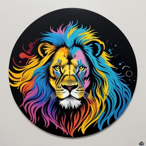 Colorful Lego Lion Eclipse in Graffiti Style