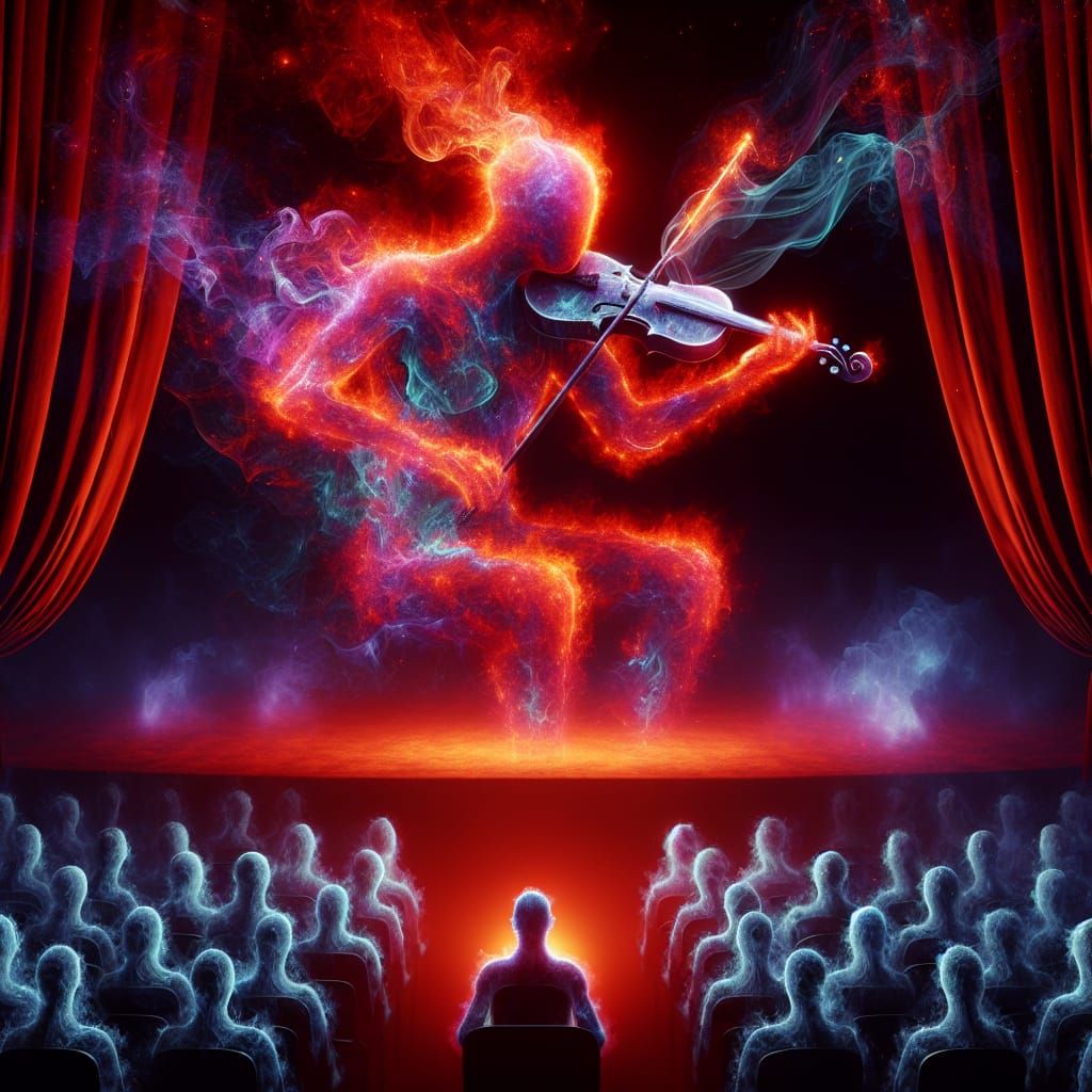 Fiery Humanoid Plays Violin on Stage