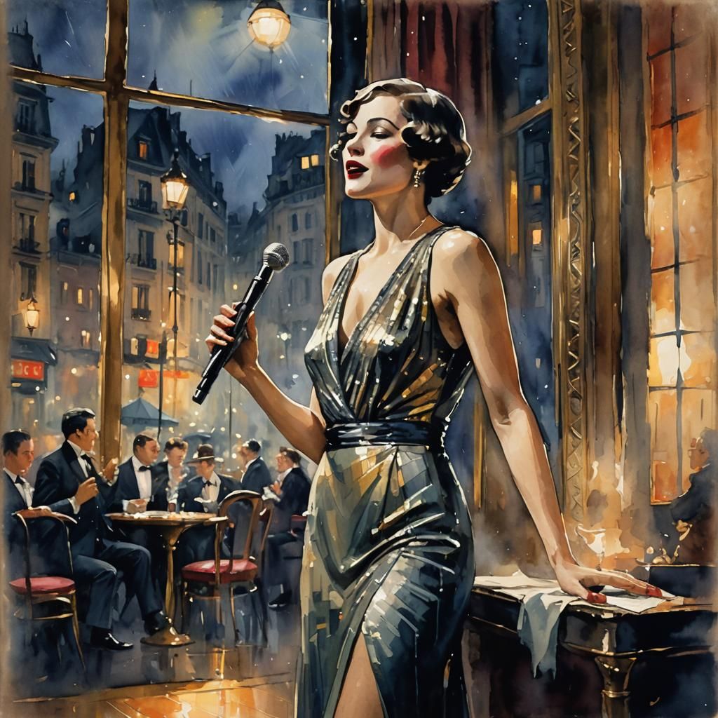 Parisian Cabaret Singer in Jazz Age Painting