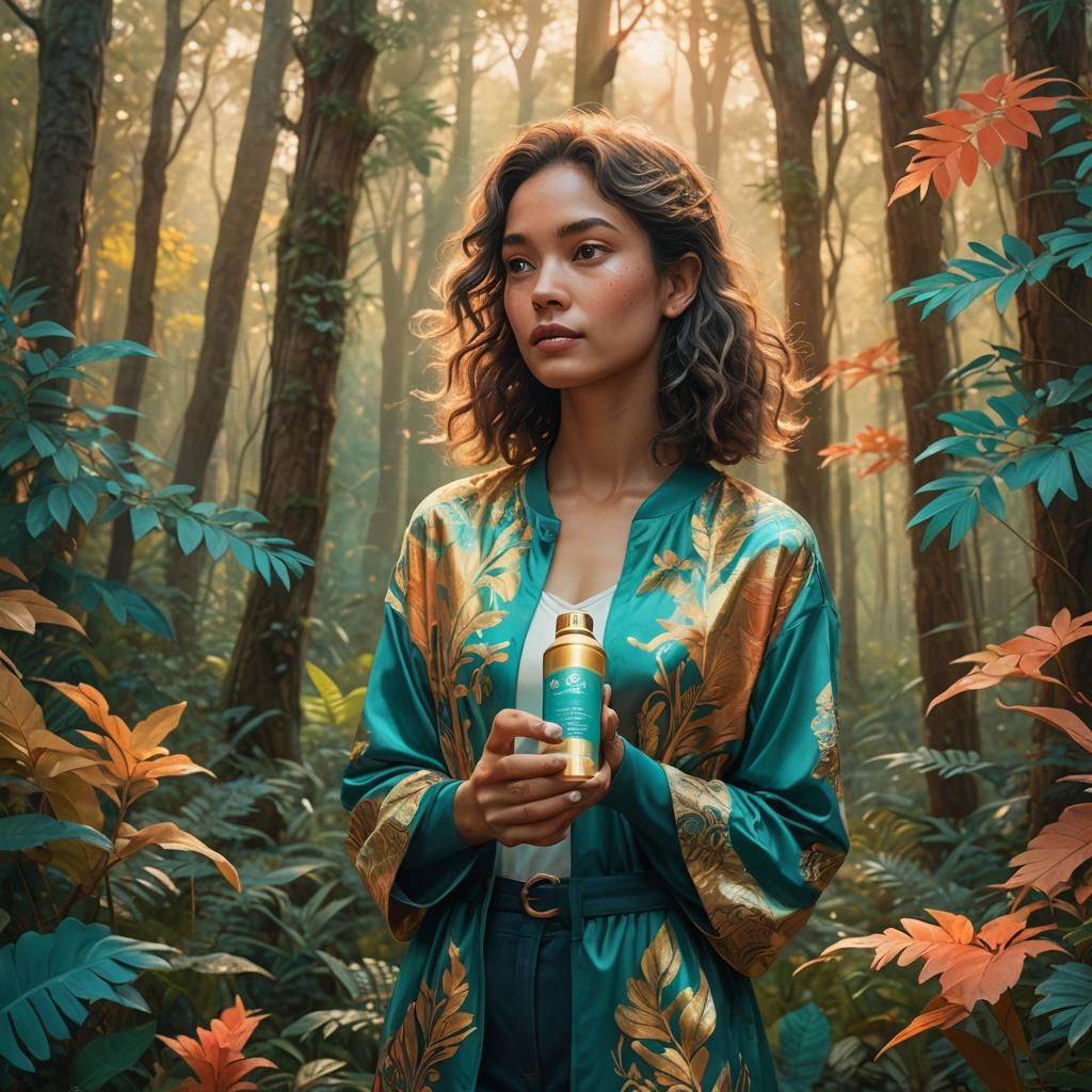 Fantasy Woman in Forest Holding Deodorant