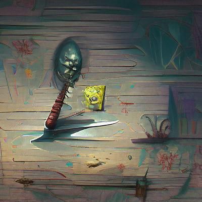 Sinister Spongebob with Knife, Dark Fantasy Art