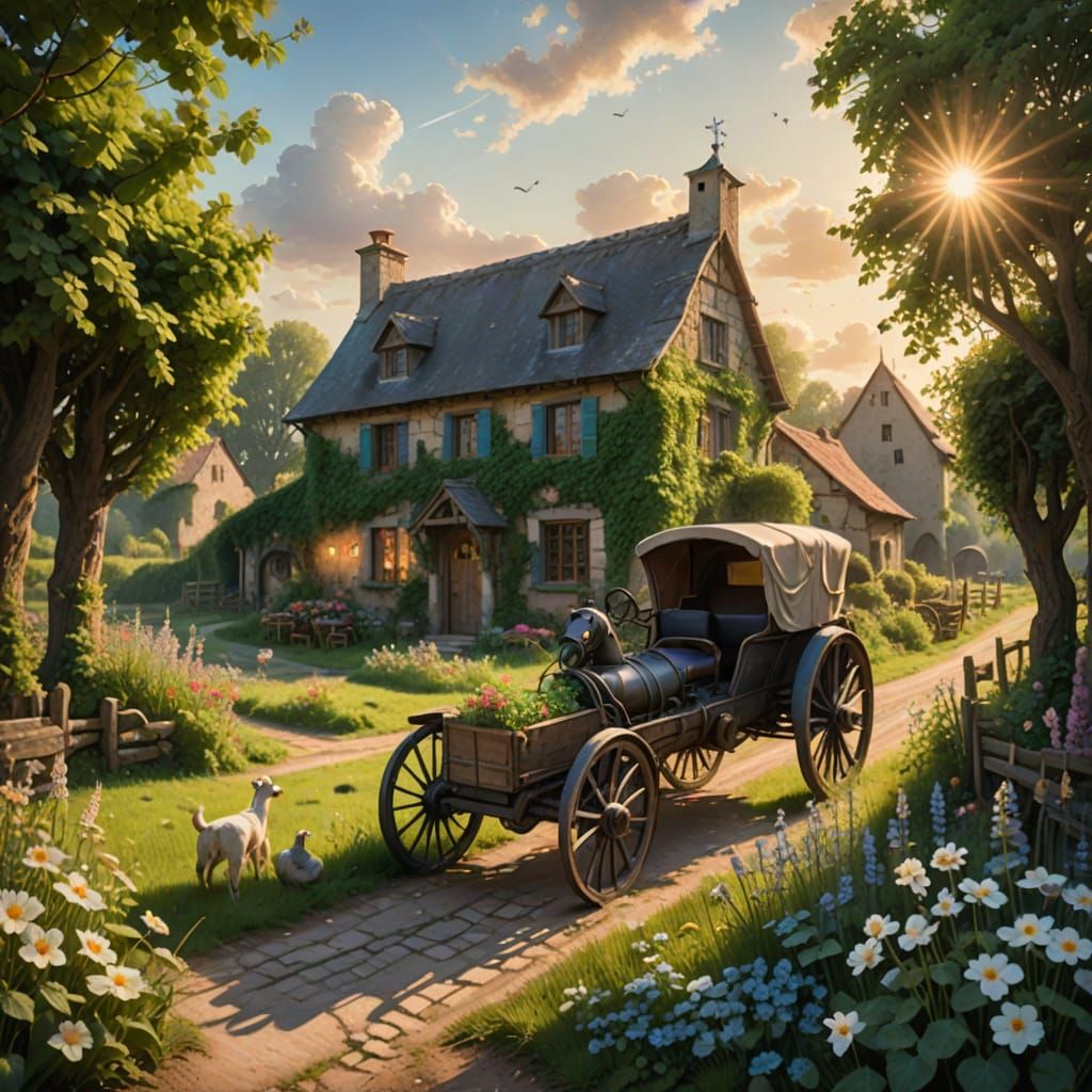 Fairytale Medieval Farmhouse With Blooming Flowers