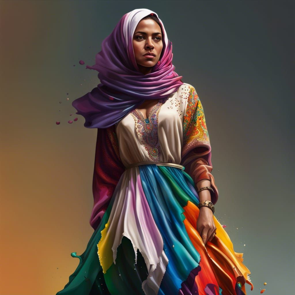 Woman in Brazilian Dress and Hijab: Splash Art