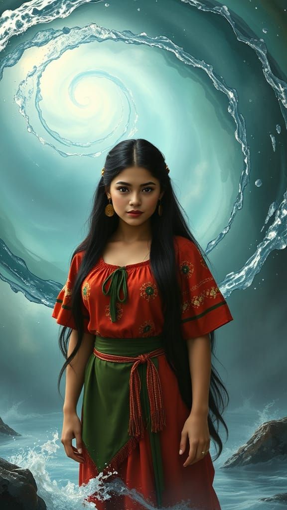 Mexican Woman in Whirlpool, Digital Fantasy Art