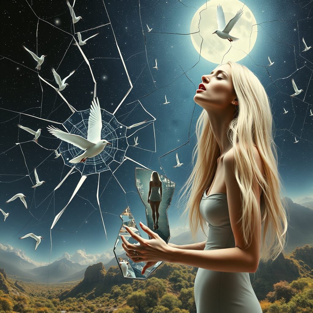 Surreal Cosmic Goddess Confronts the Infinite Labyrinth