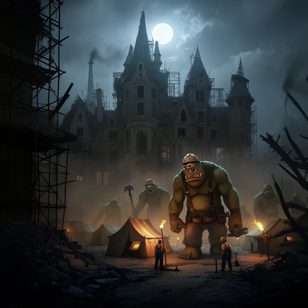 Gothic Ogres and Cyclopes in Haunted Mega Mansion Constructi...