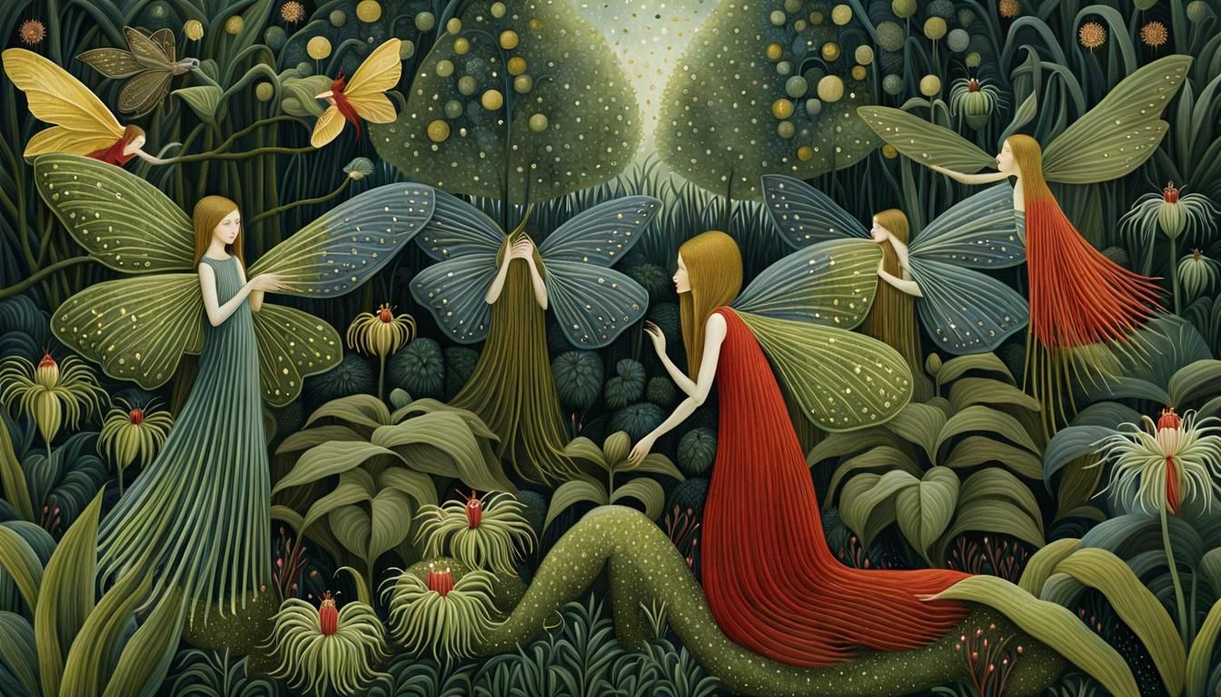 Fairies and Bulbophyllum Flowers in Digital Collage