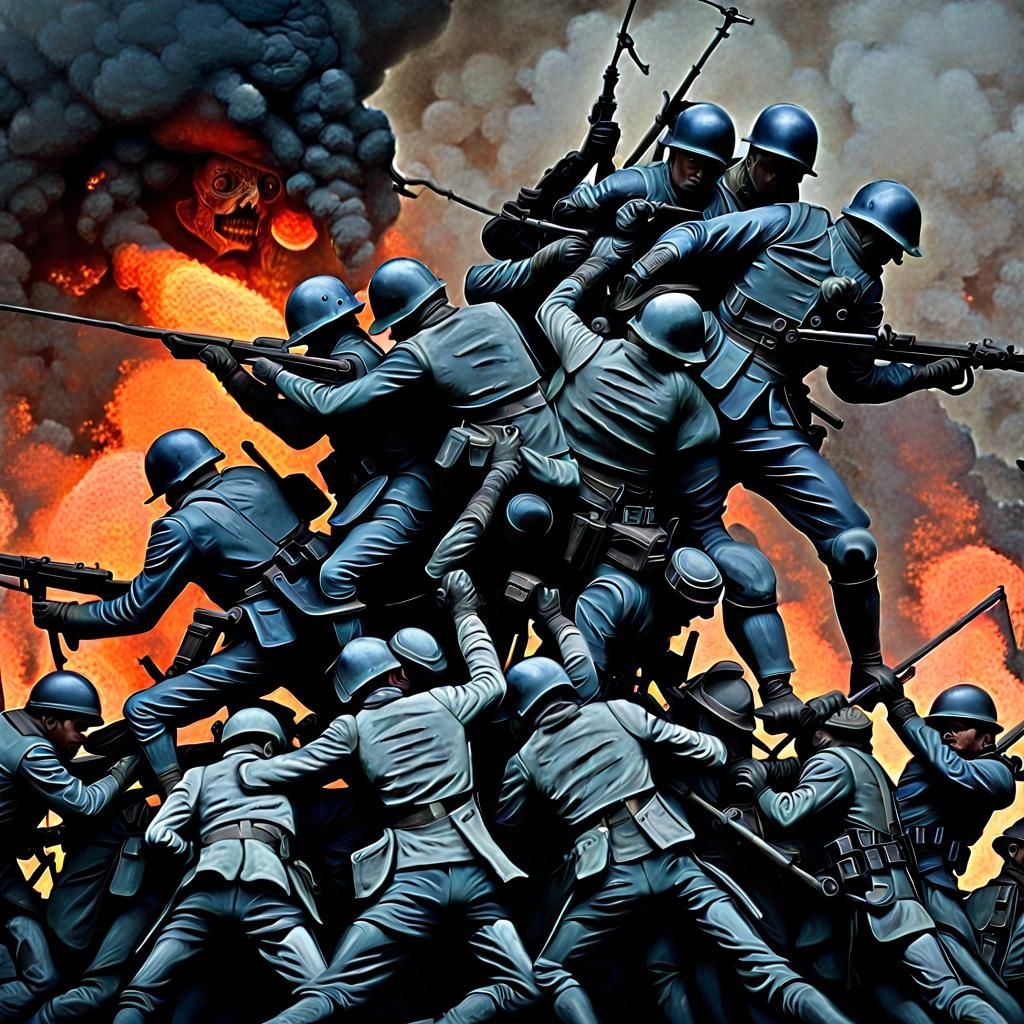 Stylized WWI Battle Scene Inspired by Historical Art