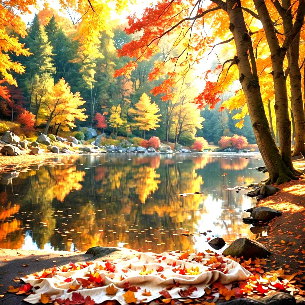 Colorful Autumn Trees Reflected in Lake: 3D Render