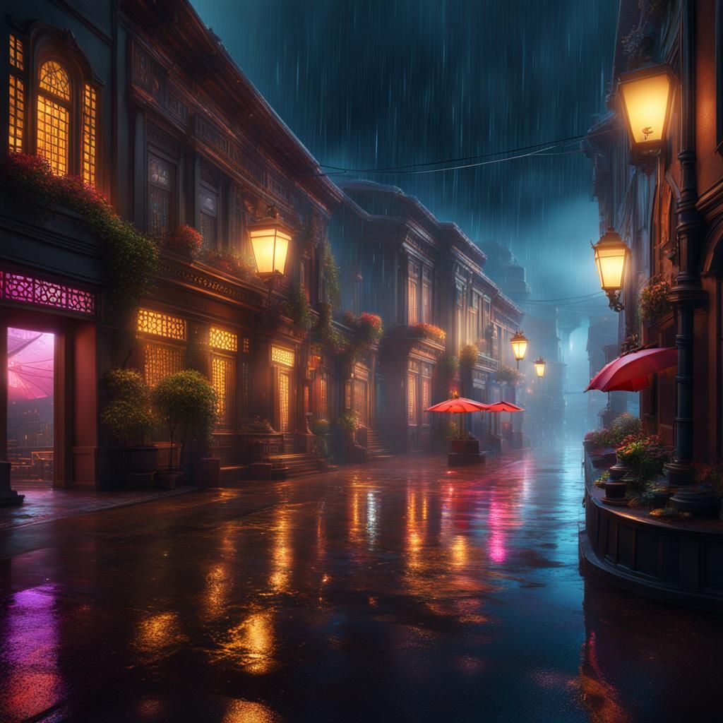 Fantastical Rainy Day Matte Painting in 8k
