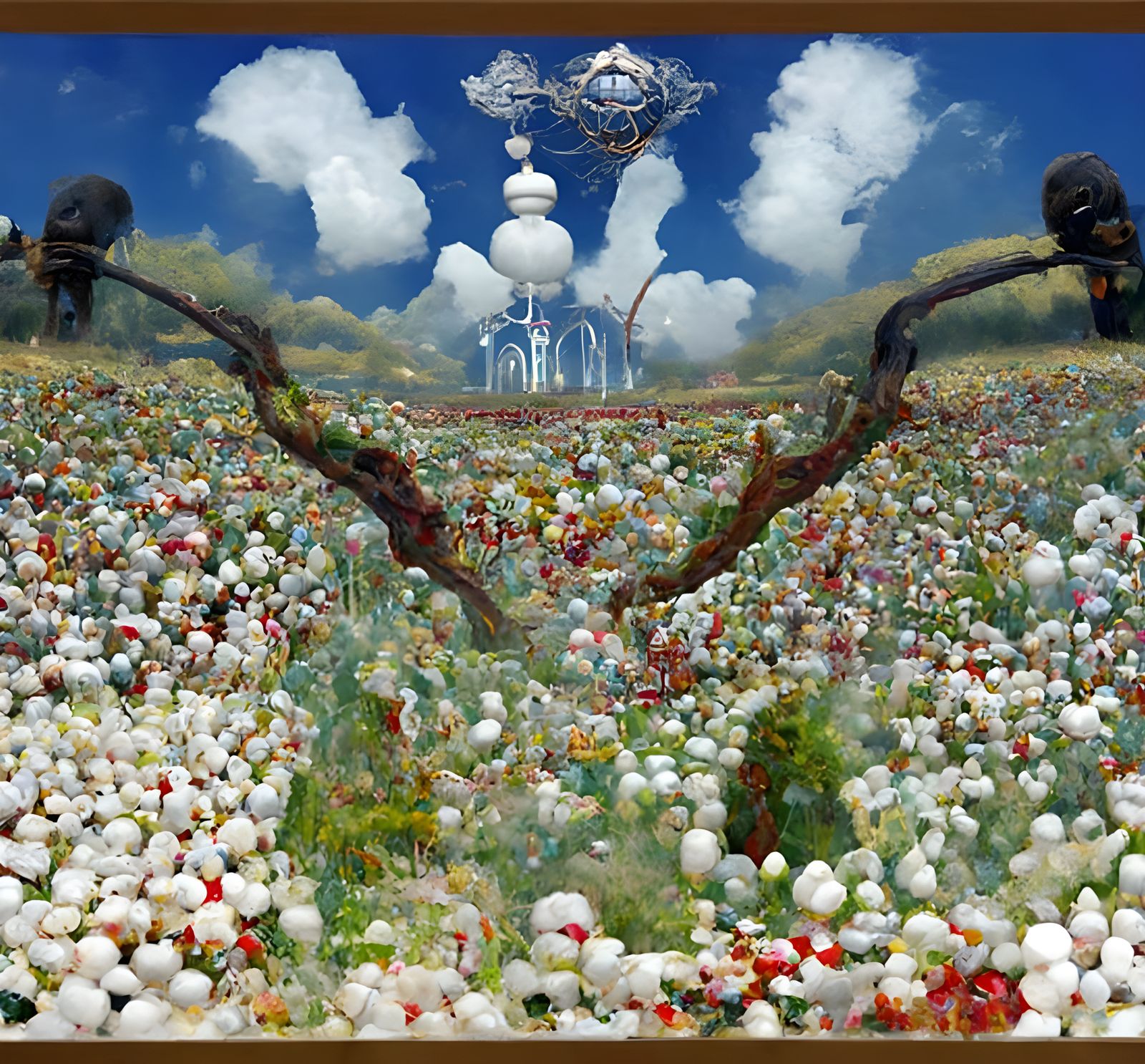 Surreal Cotton Field in Wonderland Landscape