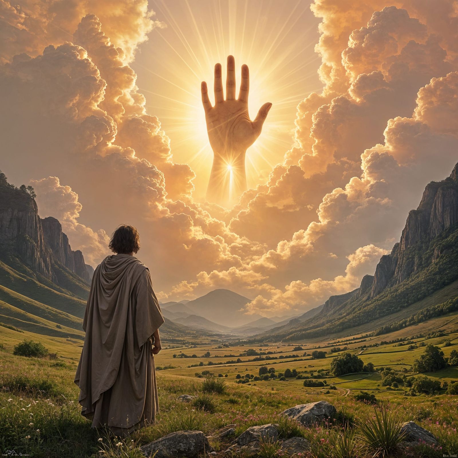 Divine Comfort: Hand from Heaven Reaching Down