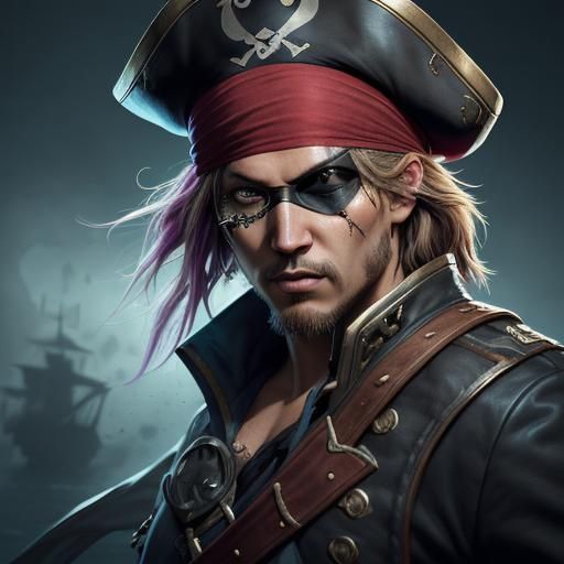 Detailed Pirate Captain Portrait in Splash Art Style