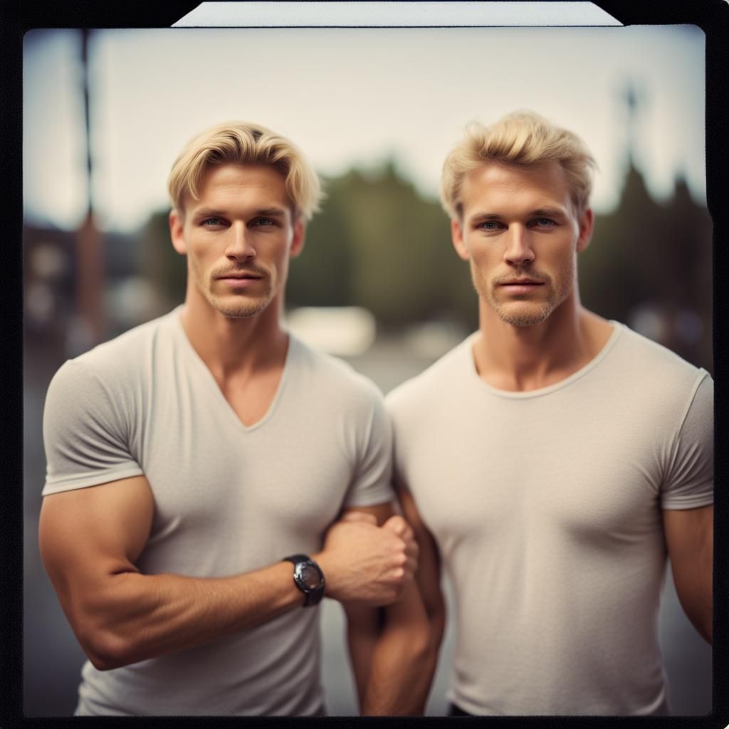 Faded Polaroid of Two Handsome Blond Men