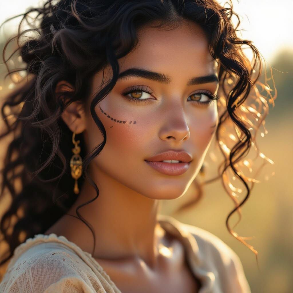 Serene Woman Portrait with Tribal Markings in Painterly Styl...