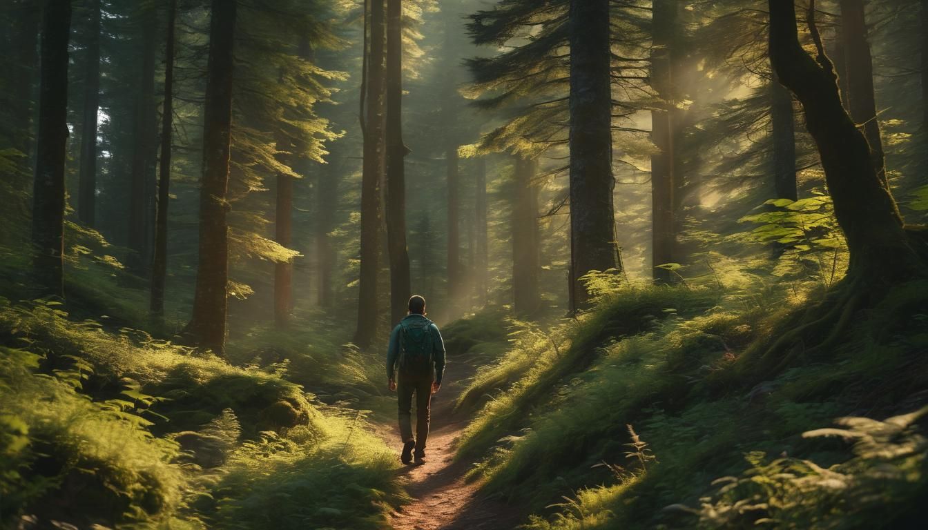 Golden Hour Hike in Lush Mountain Landscape