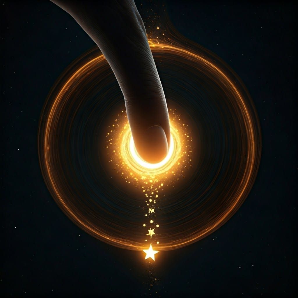 Golden Star on Fingertip in Space