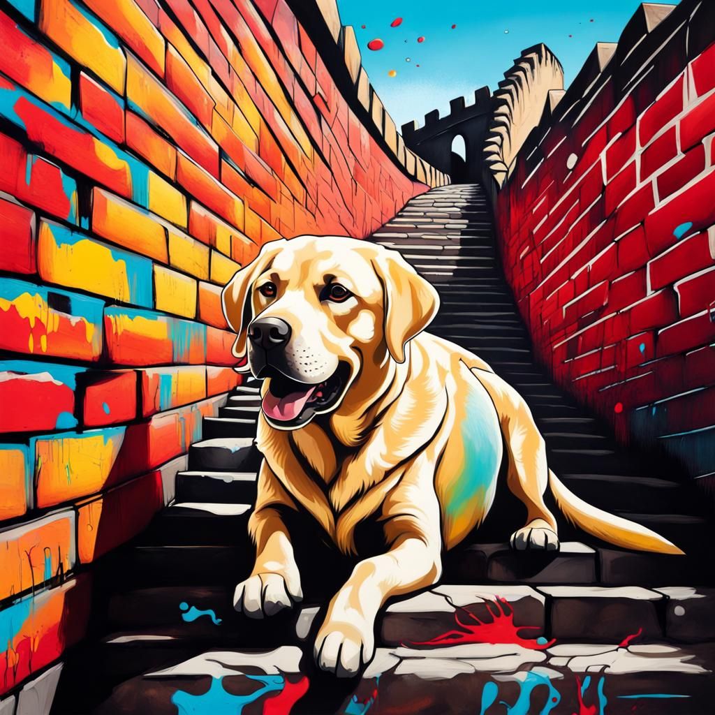 Labrador Retriever Graffiti Art on Great Wall