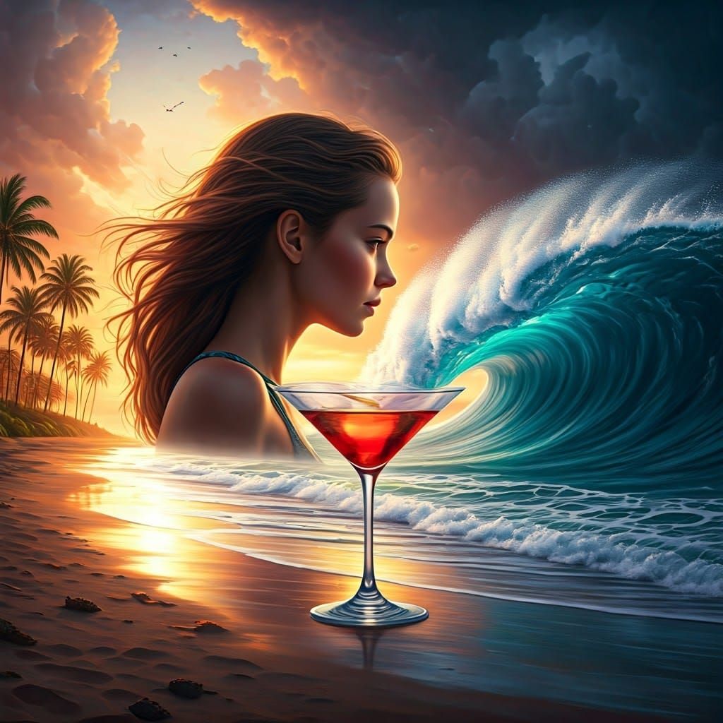 Stormy Sea Seen Through Glass, Hyperrealistic Splash Art