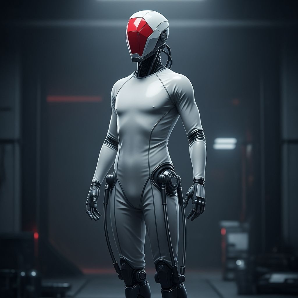 Cyberpunk Robot in White Bodysuit, Futuristic Style