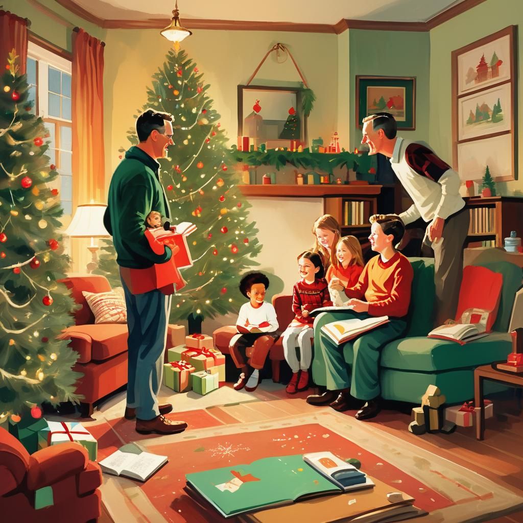 Cozy Christmas Morning: A Heartwarming Family Illustration