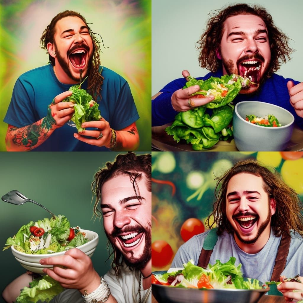 Post Malone Laughing and Eating Salad