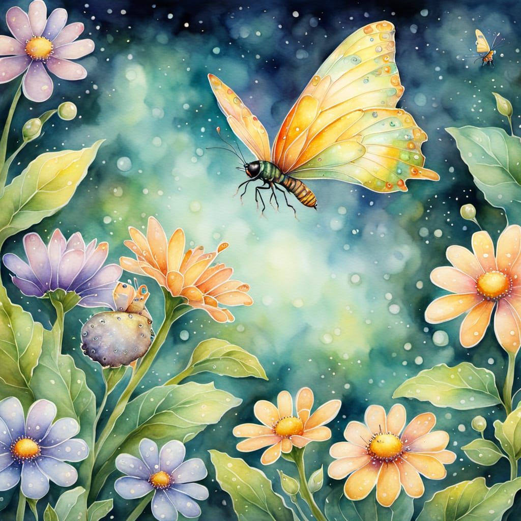 Caterpillar's Joy: Butterfly Emergence in Watercolor