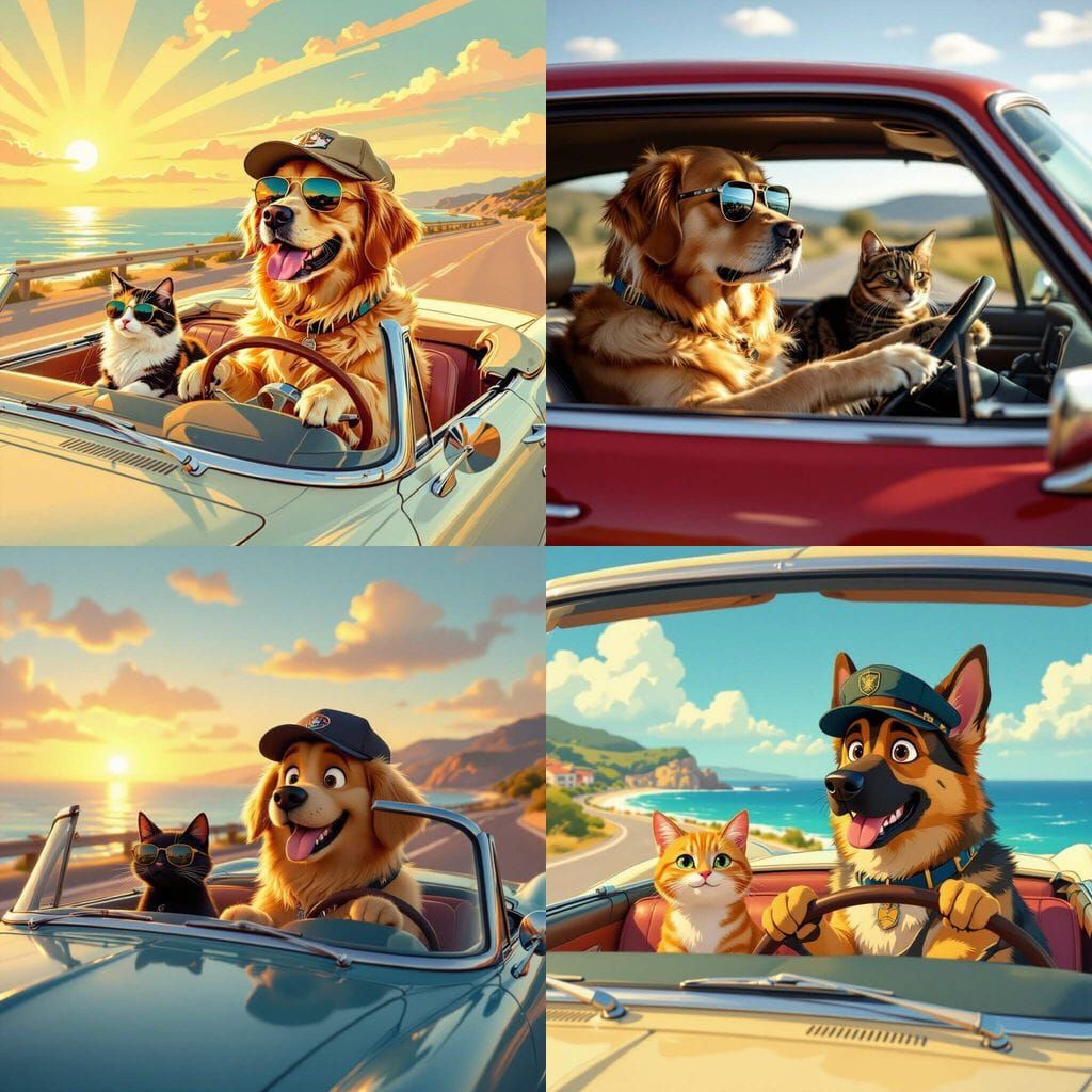 Cat and Dog Enjoying a Car Ride