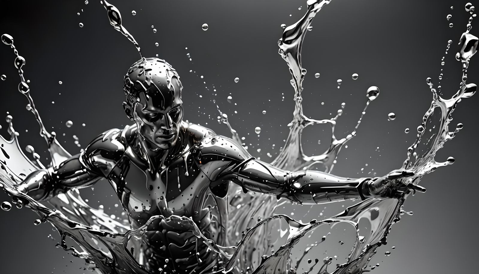 Silver Liquid Transforms Into Human: Hyperrealistic HDR Imag...