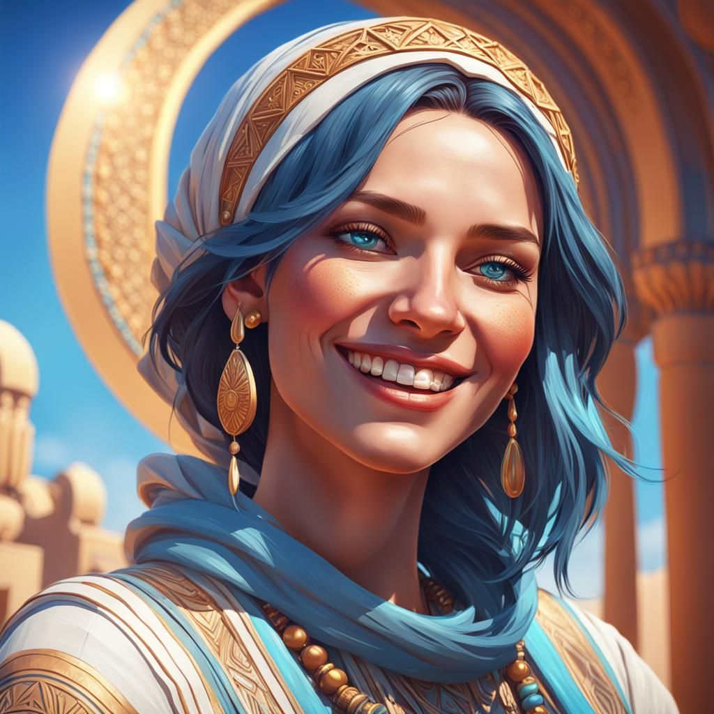 Smiling Girl Portrait in Egyptian Desert Landscape