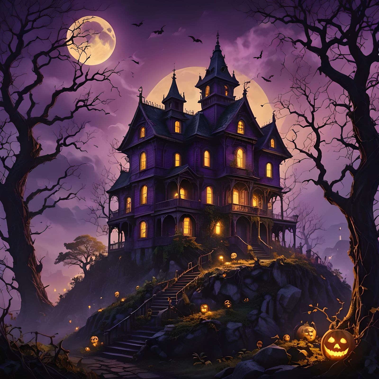 Scary Haunted House with Skeletons and Ghosts