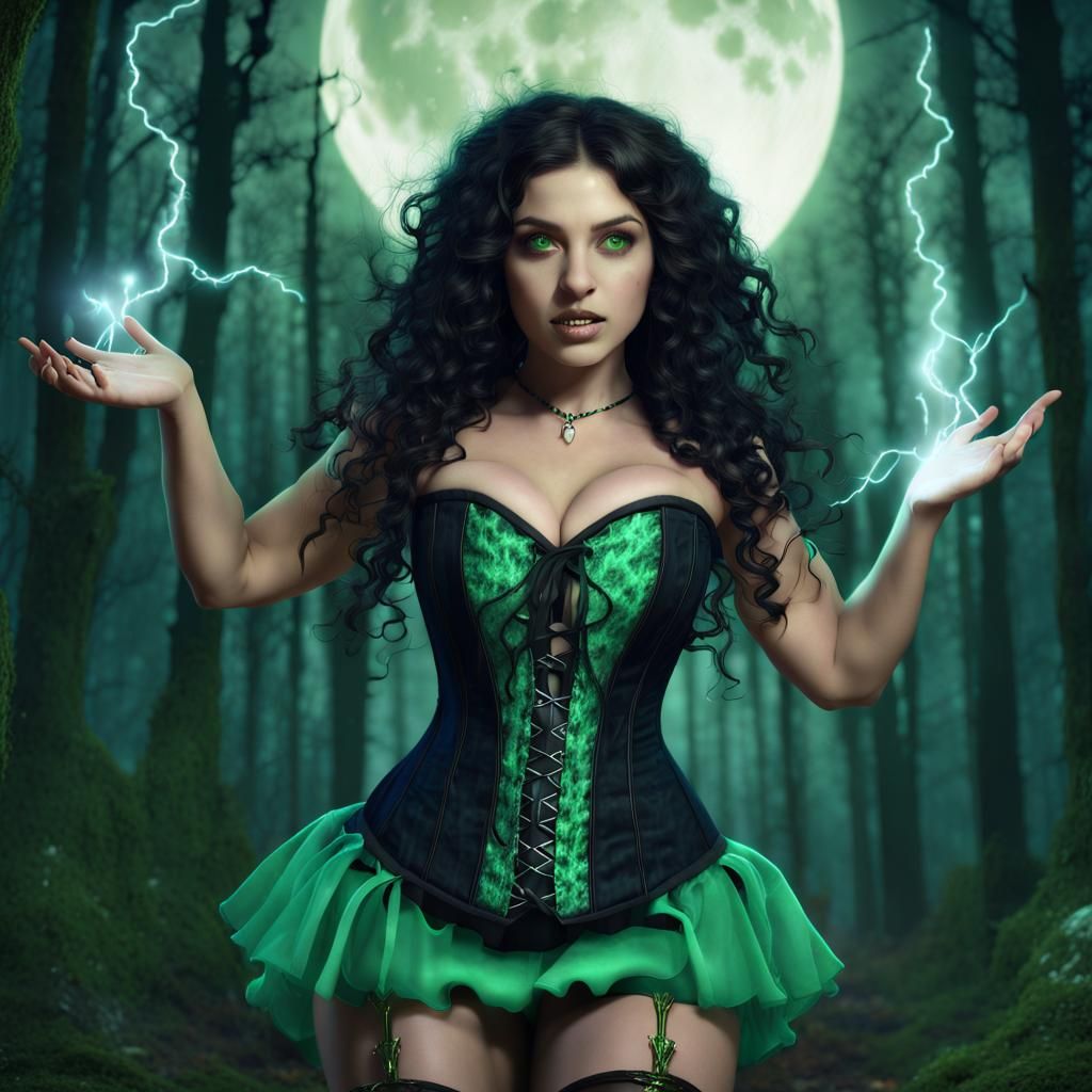 Sorceress Witch Casting Spells in a Forest