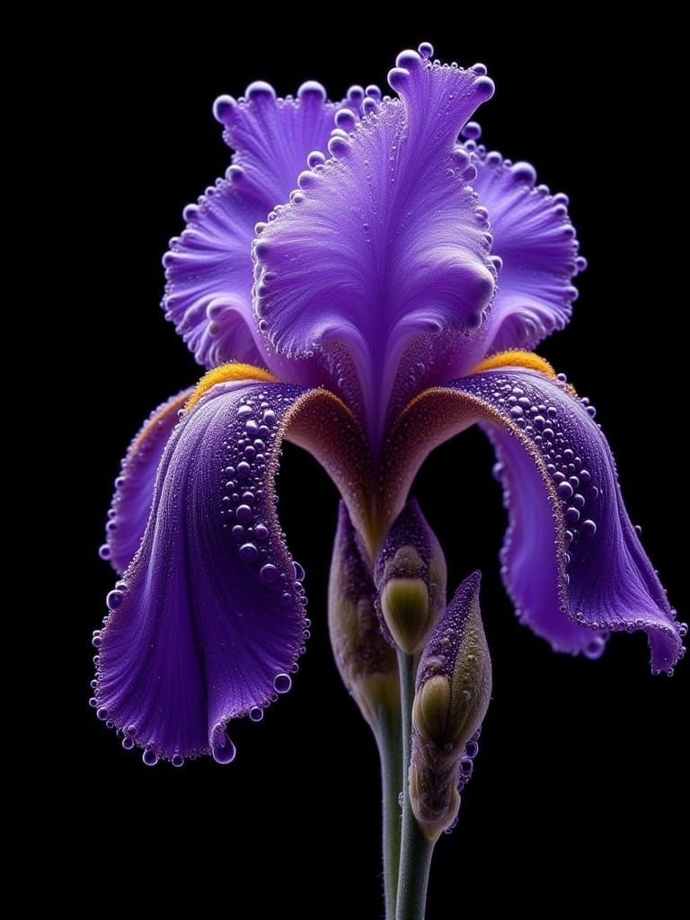 Dew-Kissed Purple Iris: A Macro Masterpiece