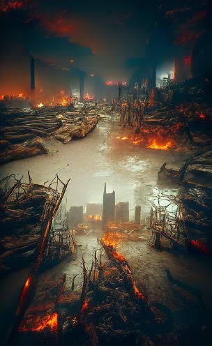 Dystopian Fire Landscape: Post-Apocalyptic Medieval City