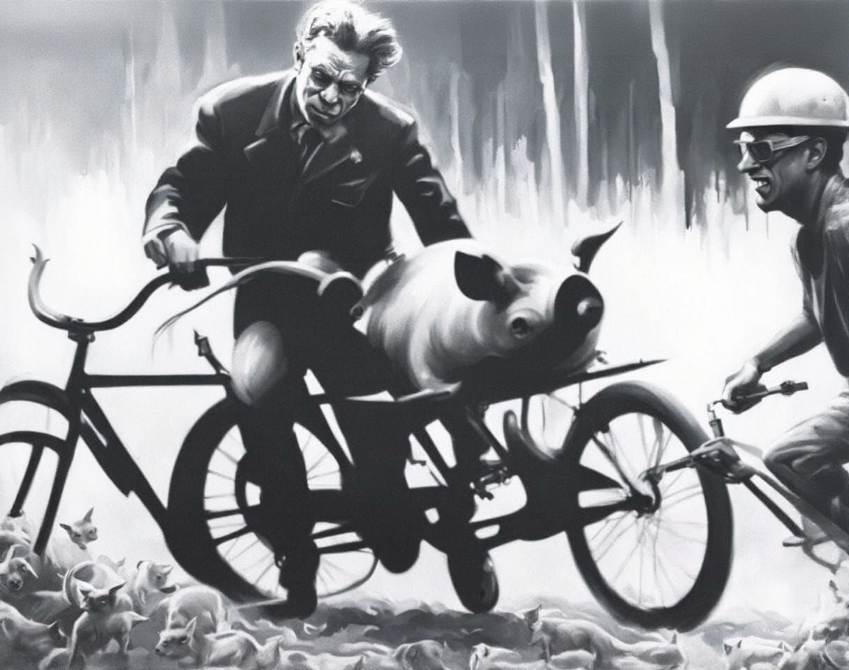 Satan on a Bike with Pigs: Hyperrealistic Art