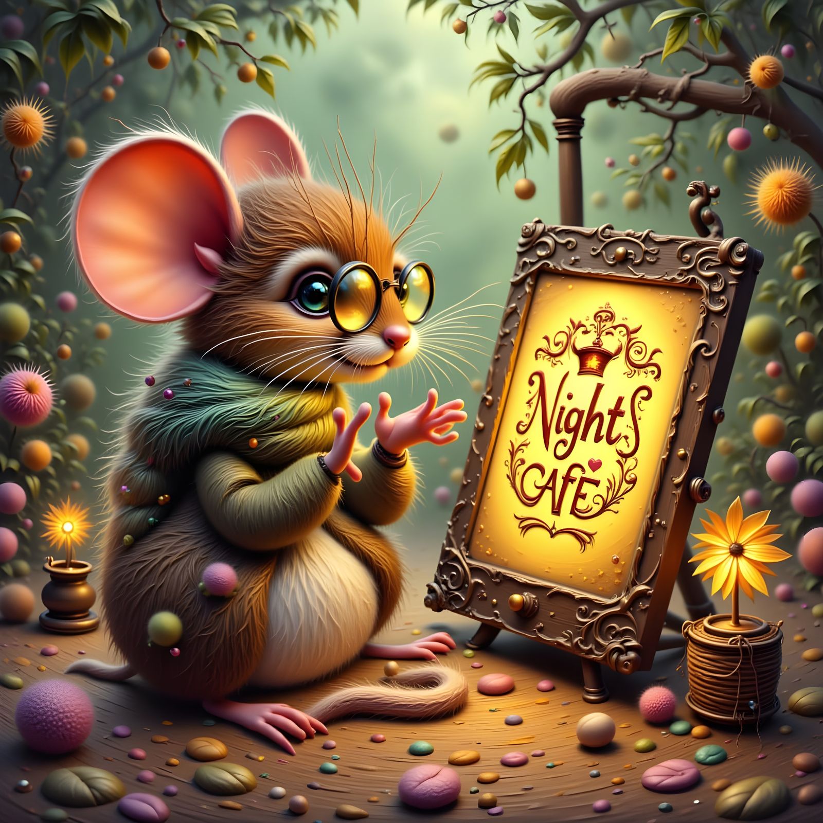 Cute Mouse with Glasses Uses iPad